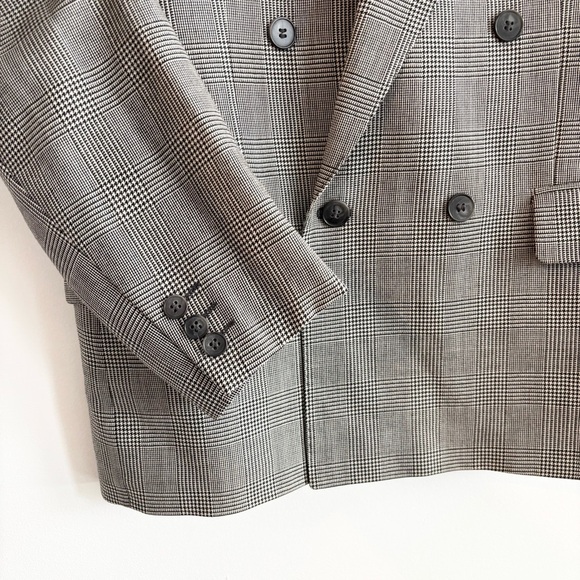 Vintage Wool Double Breasted Oversized Black Plaid Blazer - Picture 4 of 10